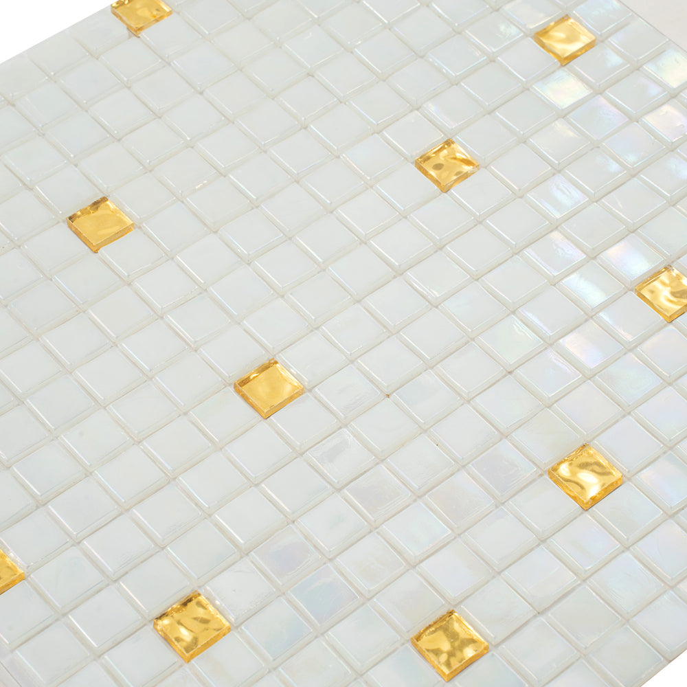 White and Gold 12 x 12 Glossy Glass Mosaic Tile