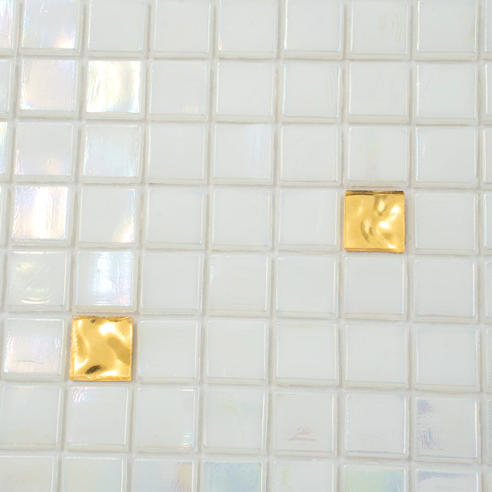 White and Gold 12 x 12 Glossy Glass Mosaic Tile