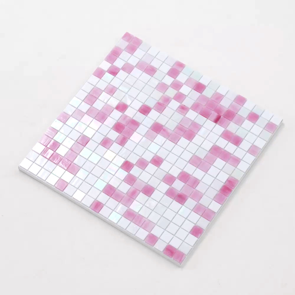 White and Soft Pink 12 x 12 Glossy Glass Mosaic Tile