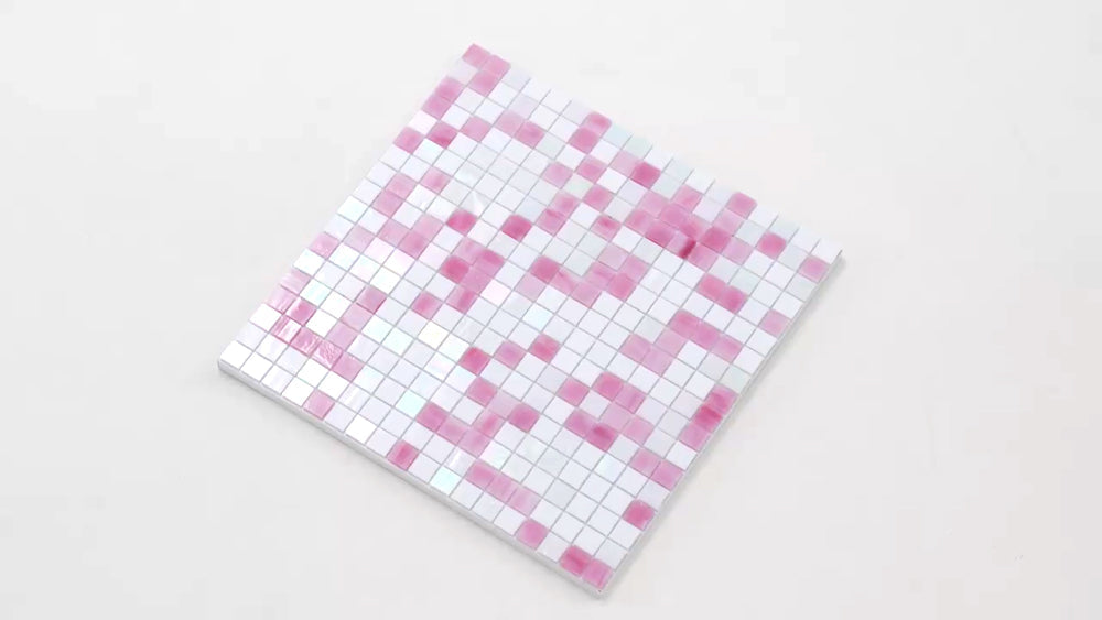 White and Soft Pink 12 x 12 Glossy Glass Mosaic Tile