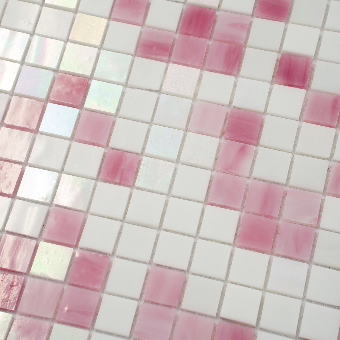 White and Soft Pink 12 x 12 Glossy Glass Mosaic Tile