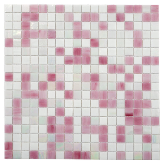 White and Soft Pink 12 x 12 Glossy Glass Mosaic Tile - Sample