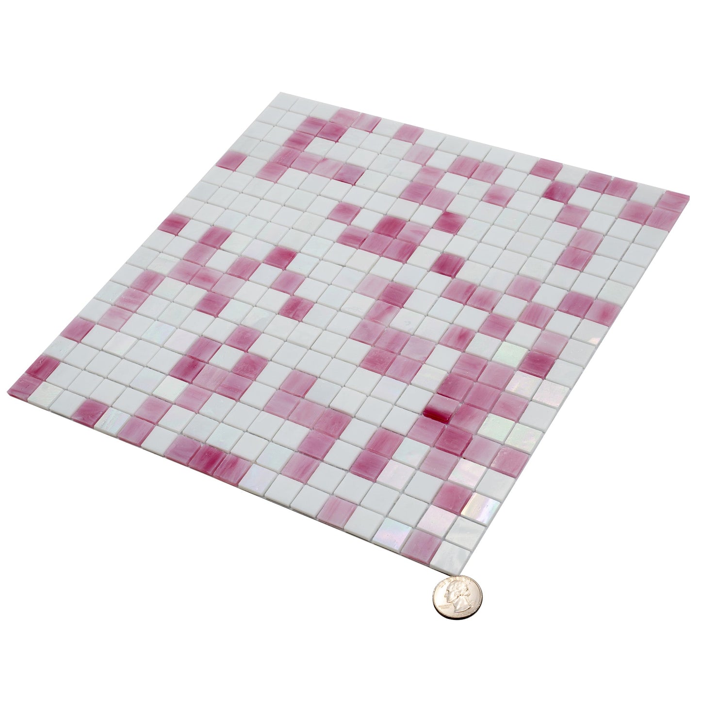 White and Soft Pink 12 x 12 Glossy Glass Mosaic Tile