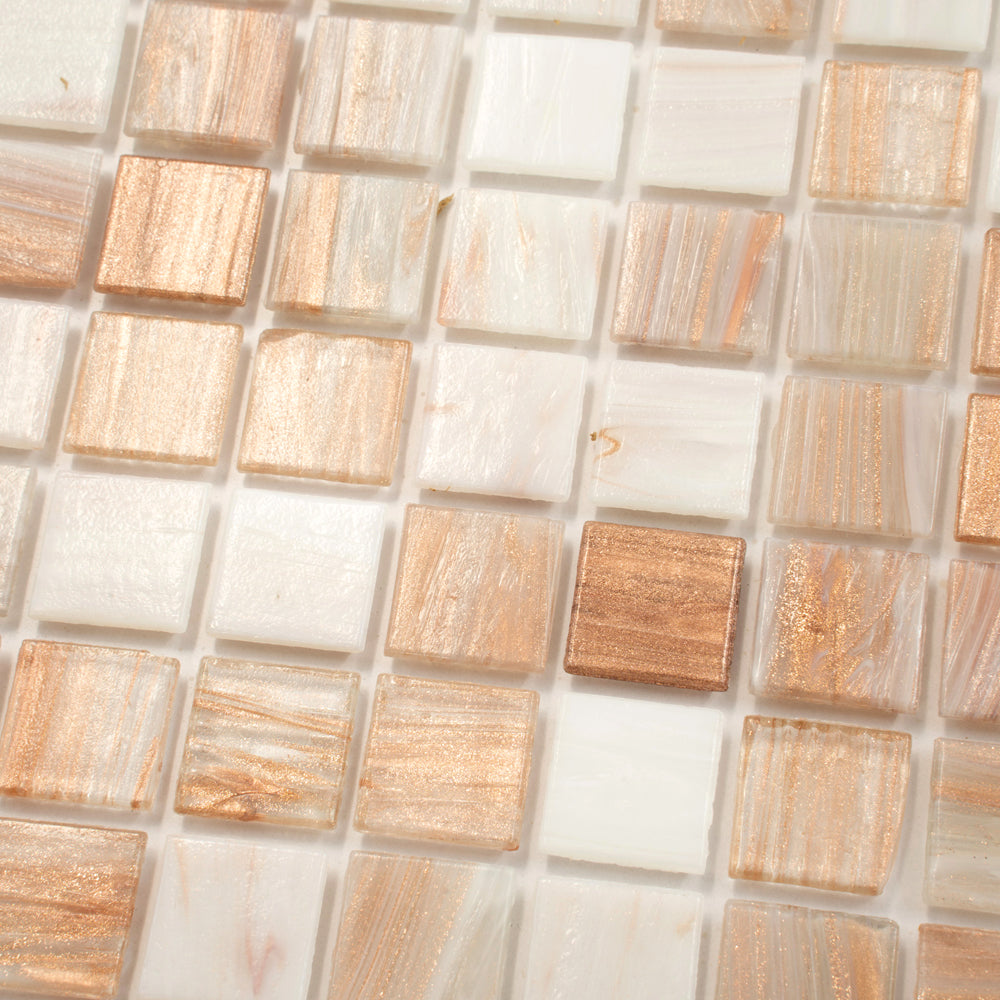 Beige and White 12 x 12 Glossy Glass Mosaic Tile