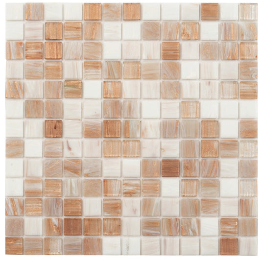 Beige and White 12 x 12 Glossy Glass Mosaic Tile