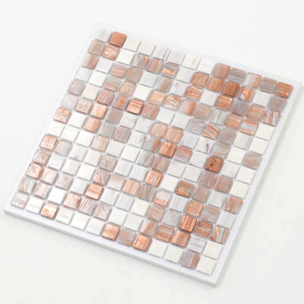 Beige and White 12 x 12 Glossy Glass Mosaic Tile