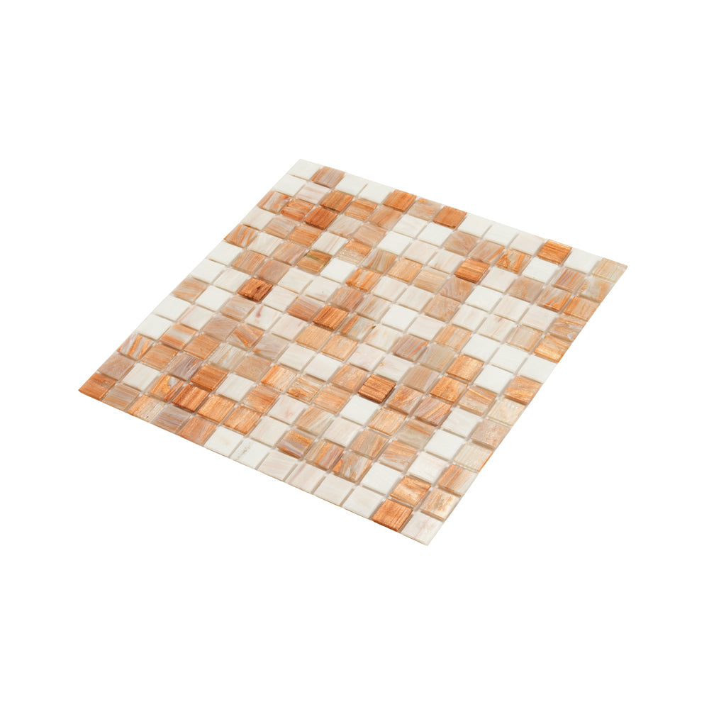 Beige and White 12 x 12 Glossy Glass Mosaic Tile