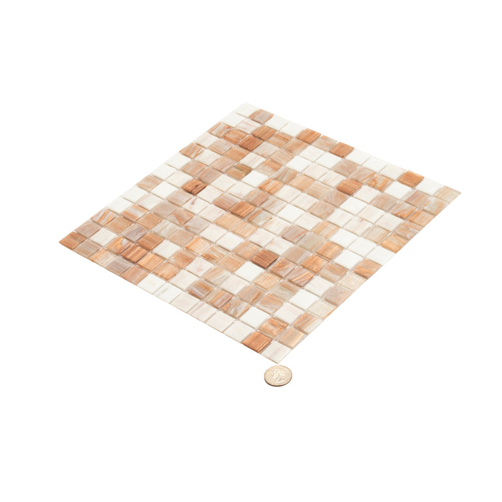 Beige and White 12 x 12 Glossy Glass Mosaic Tile