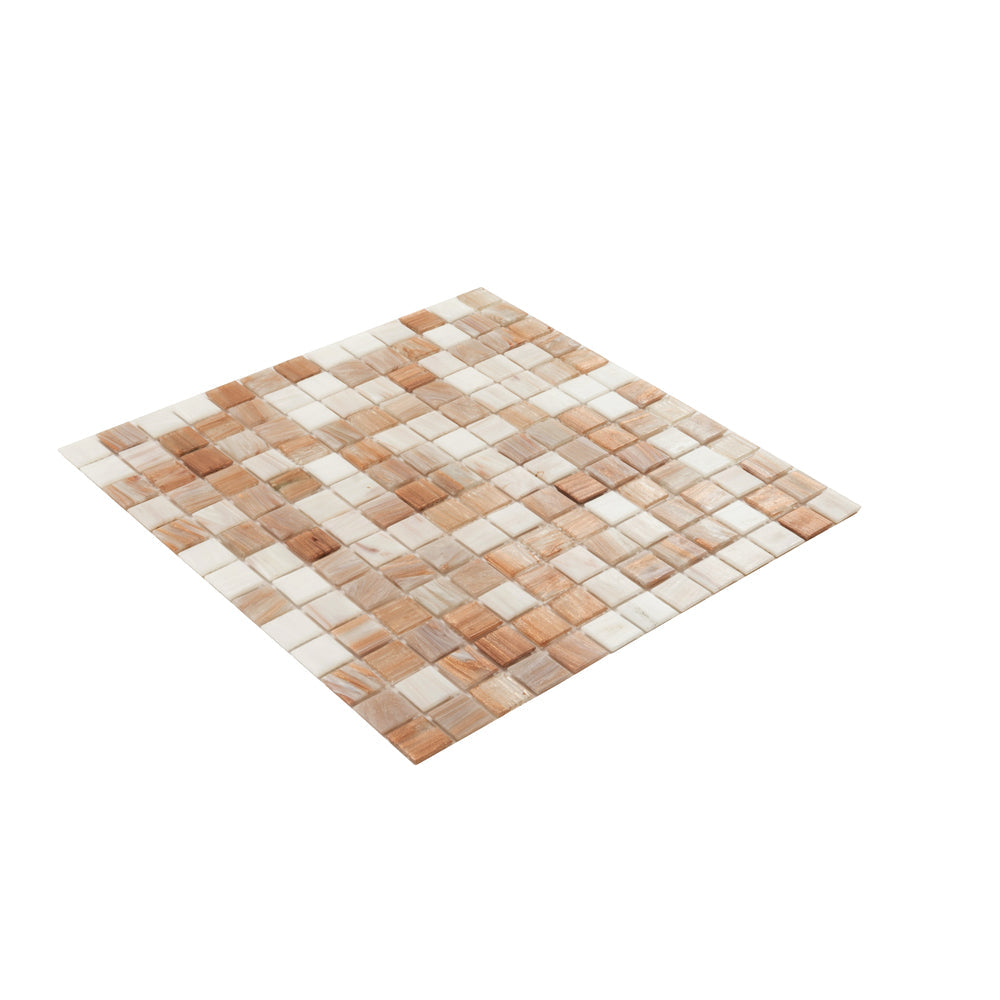 Beige and White 12 x 12 Glossy Glass Mosaic Tile