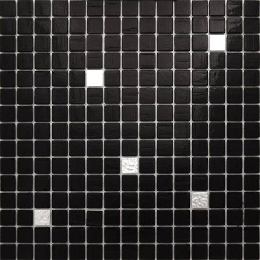 Black and White 12 x 12 Glossy Glass Mosaic Tile - Sample