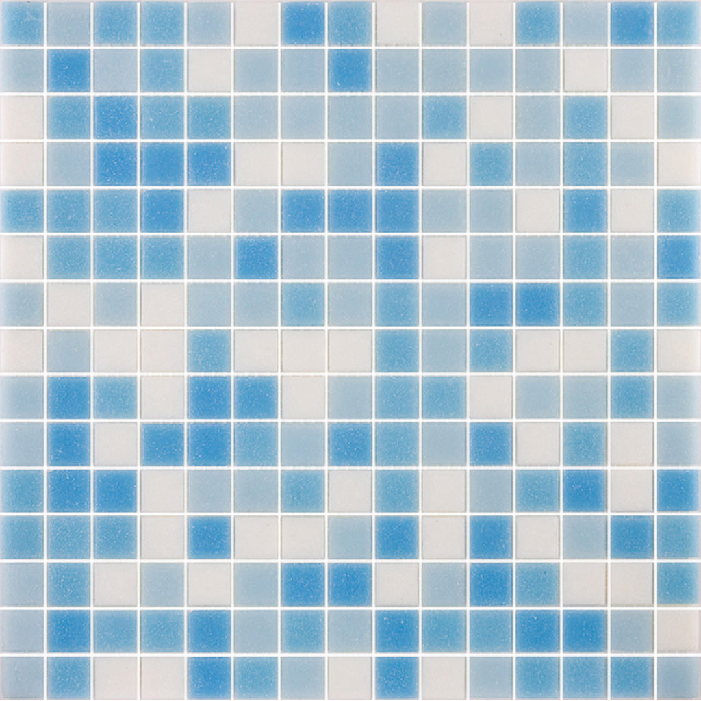 Sky Blue and White 12 x 12 Glossy Glass Mosaic Tile