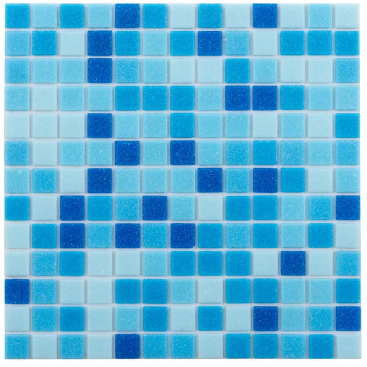 Blue and White 12 x 12 Glossy Glass Mosaic Tile - Sample
