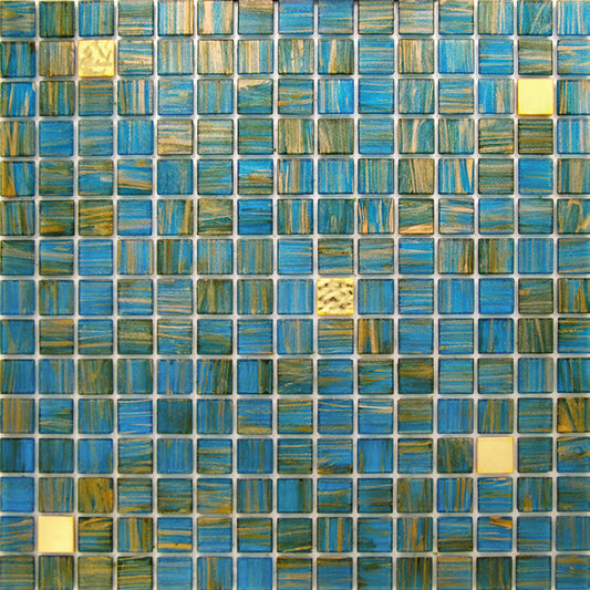 Blue and Yellow 12 x 12 Glossy Glass Mosaic Tile - Sample