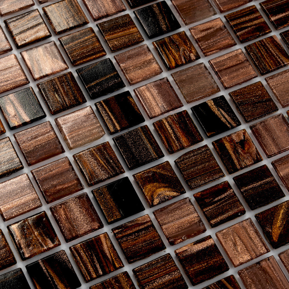 Brown and Yellow 12 x 12 Glossy Glass Mosaic Tile