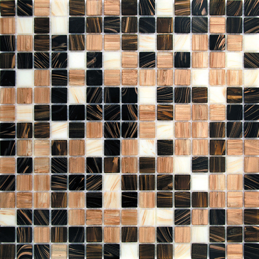 Brown and Beige 12 x 12 Glossy Glass Mosaic Tile