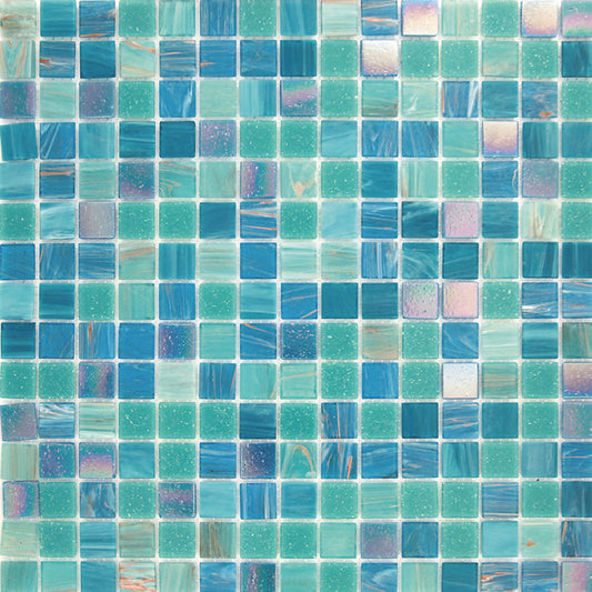 Blue Green 12 x 12 Glossy Glass Mosaic Tile - Sample