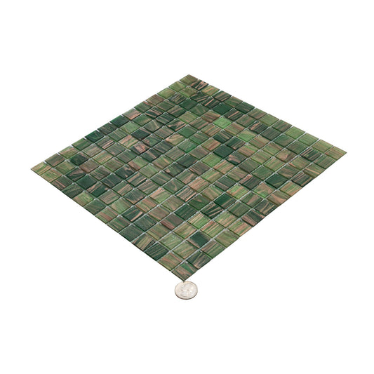 Moss Green 12 x 12 Glossy Glass Mosaic Tile - Sample