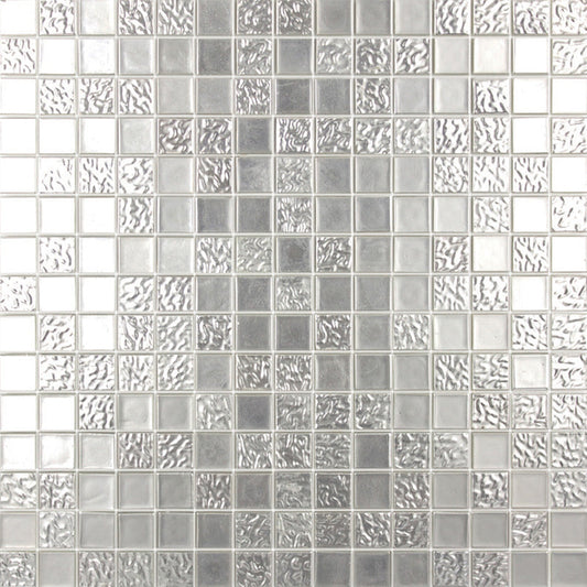 Gray and Silver 12 x 12 Glossy Glass Mosaic Tile - Sample