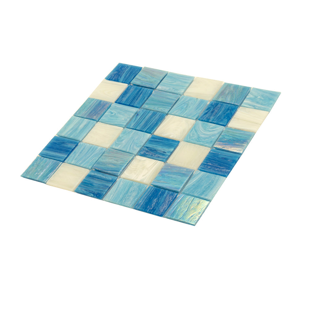 Blue and White 12 x 12 Glossy Glass Mosaic Tile