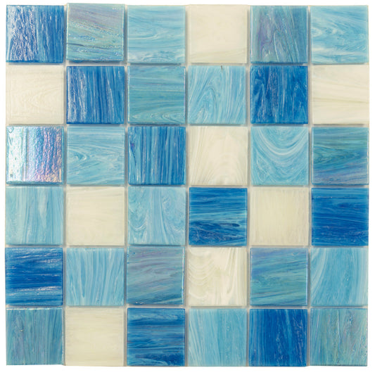 Blue and White 12 x 12 Glossy Glass Mosaic Tile - Sample