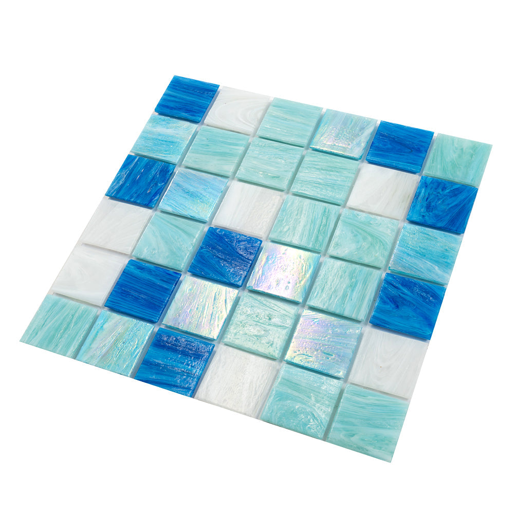 Green and White 12 x 12 Glossy Glass Mosaic Tile