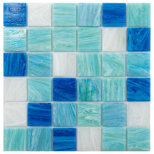 Green and White 12 x 12 Glossy Glass Mosaic Tile - Sample