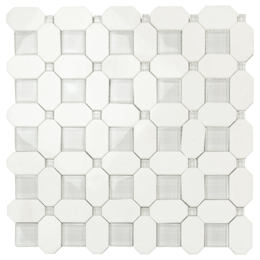 White, Blue 12x12 Polished Glass Mosaic Tile