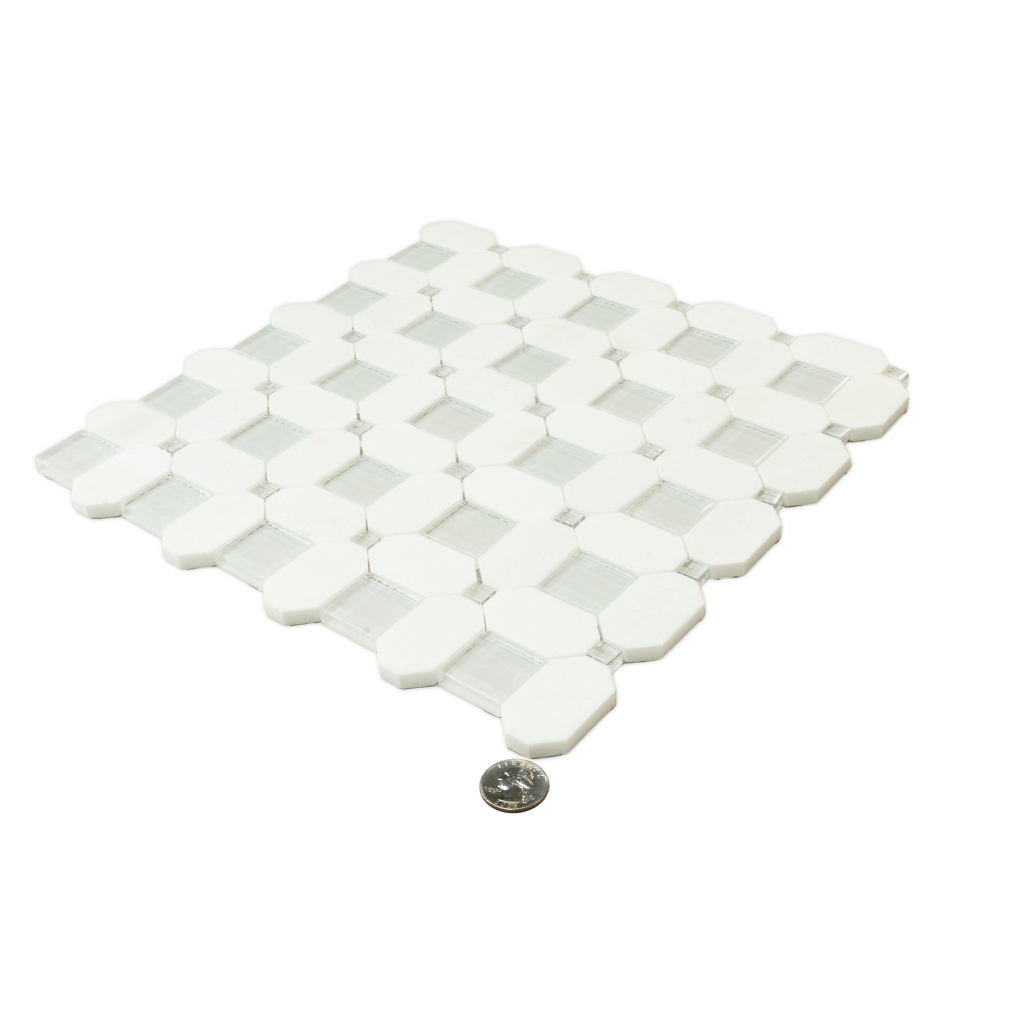 White, Blue 12x12 Polished Glass Mosaic Tile