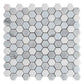 Hexagonal polished white and gray Thassos, Carrara, and Blue Celeste marble mosaic tile sheet