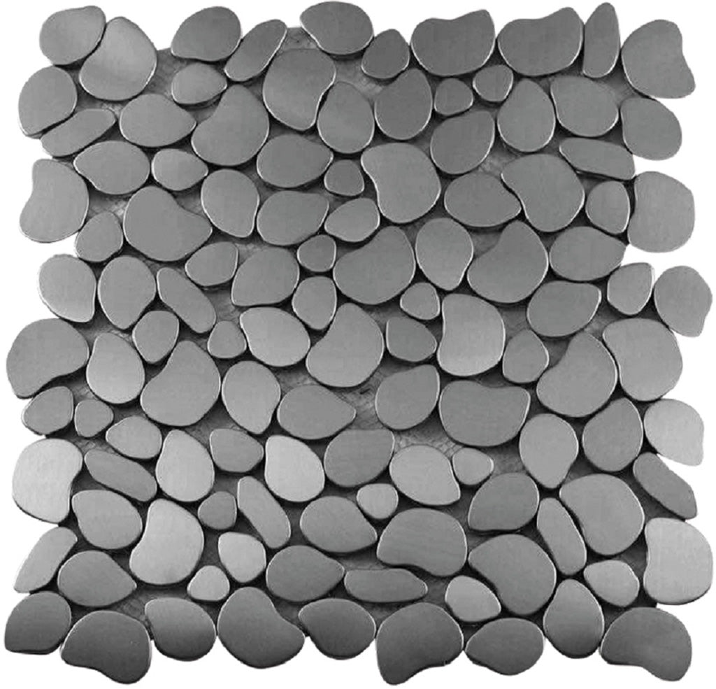 Pebble Gray 12 x 12 Polished Metal Mosaic Tile