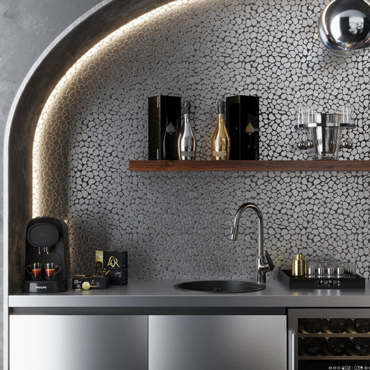 Pebble Gray 12 x 12 Polished Metal Mosaic Tile - Sample