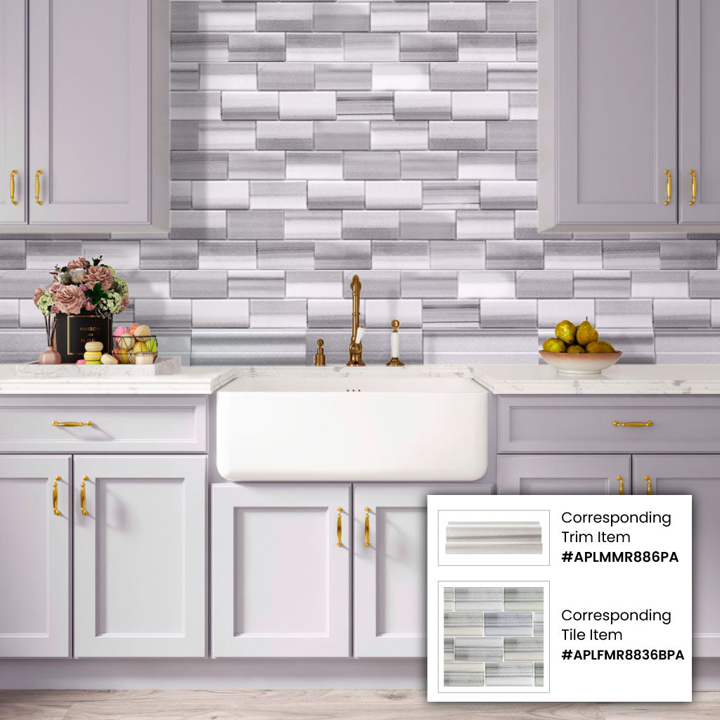 Light Gray 3 x 6 Polished, Beveled Marble Subway Tile