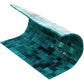 cerulean green glossy glass mosaic tiles sheet with square pieces and flexible backing