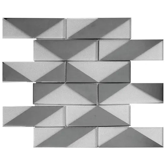 Gray, Silver 12x12 Glossy Glass Brick Mosaic Tile