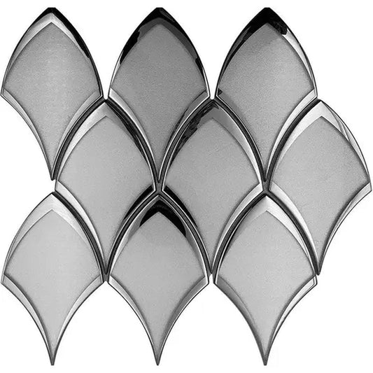 Gray, Silver 10x12 Glossy Glass Arabesque, Fan Mosaic Tile