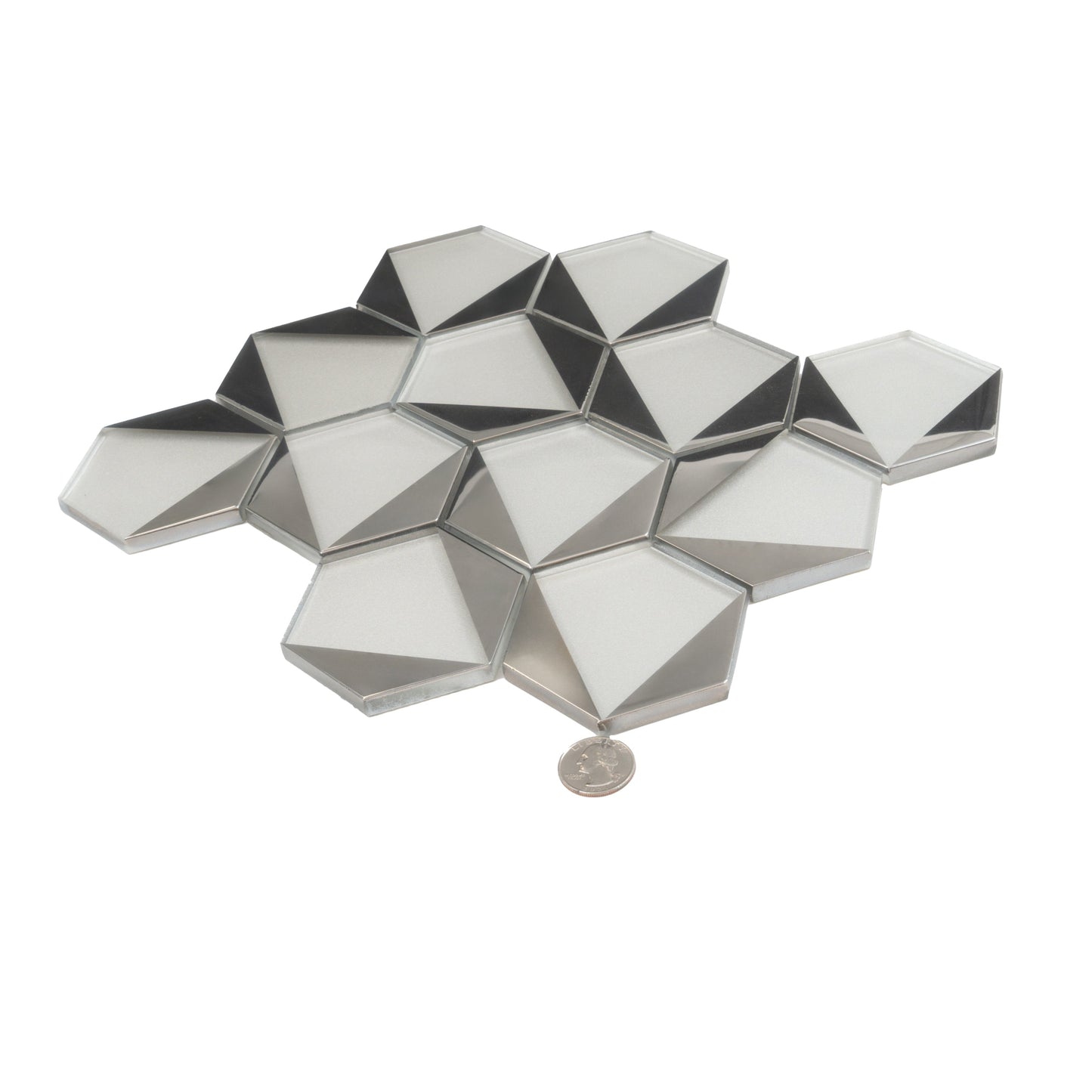 Gray, Silver 9x11 Glossy Glass Hexagon Mosaic Tile - Sample