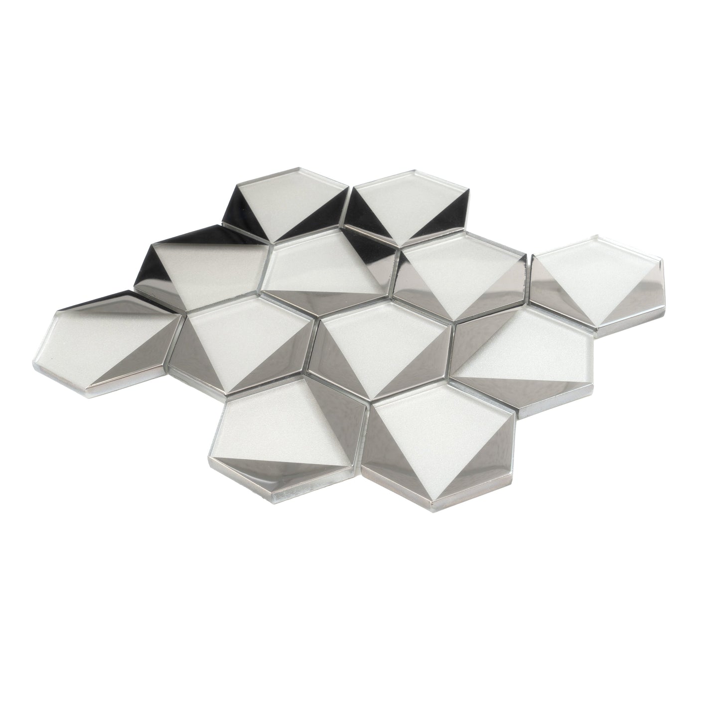 Gray, Silver 9x11 Glossy Glass Hexagon Mosaic Tile - Sample