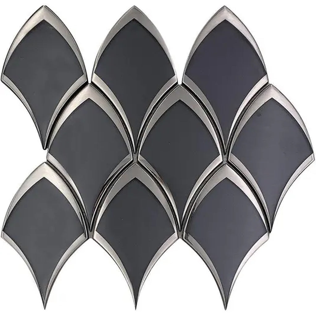 Gray 10x12 Glossy Glass Arabesque, Fan Mosaic Tile