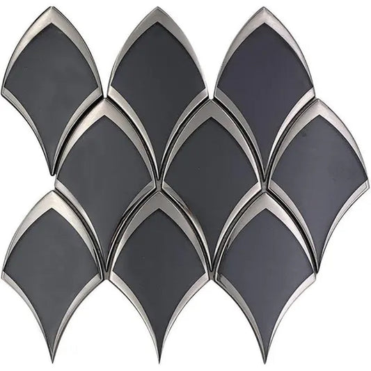 Gray 10x12 Glossy Glass Arabesque, Fan Mosaic Tile - Sample