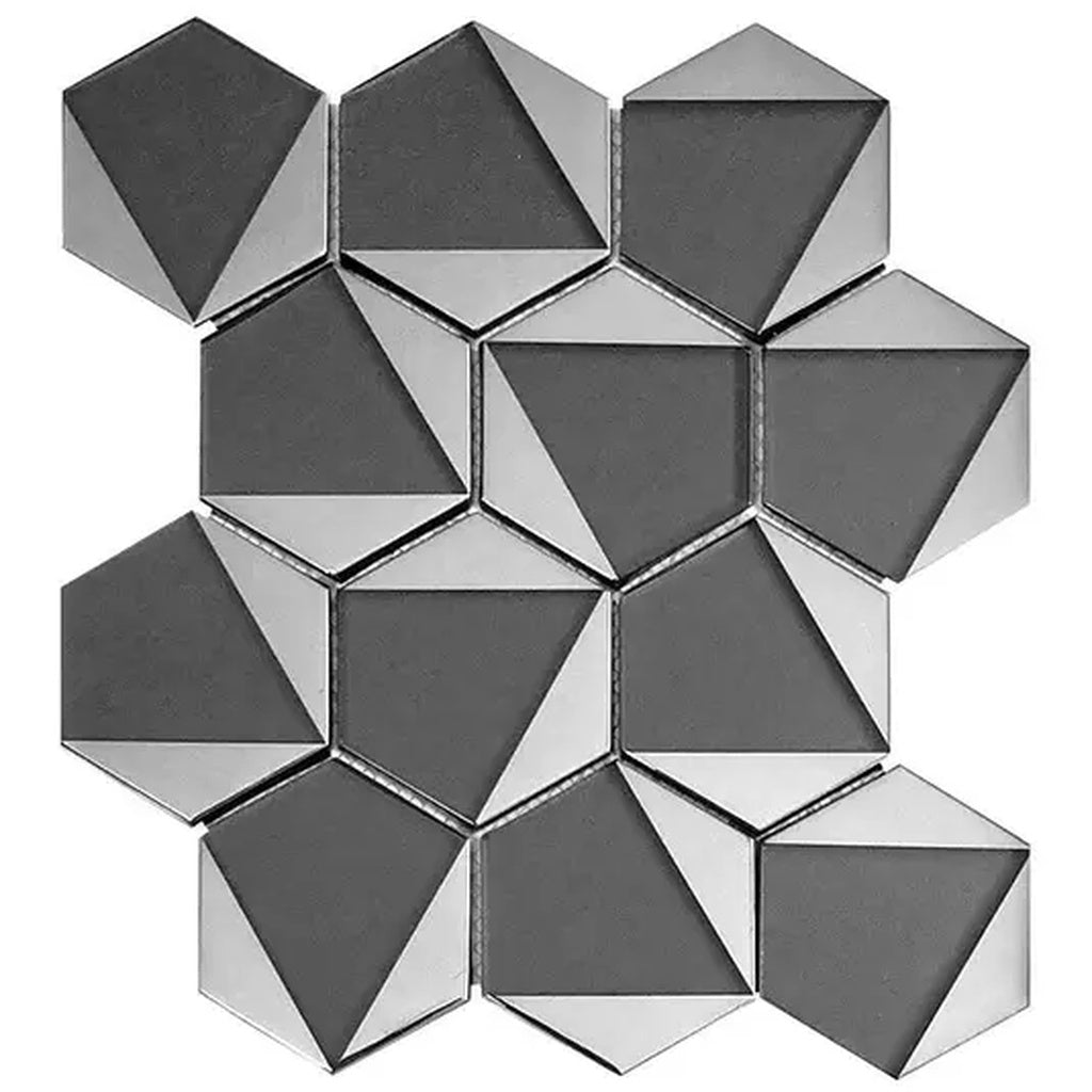 Gray 9x11 Glossy Glass Hexagon Mosaic Tile - Sample