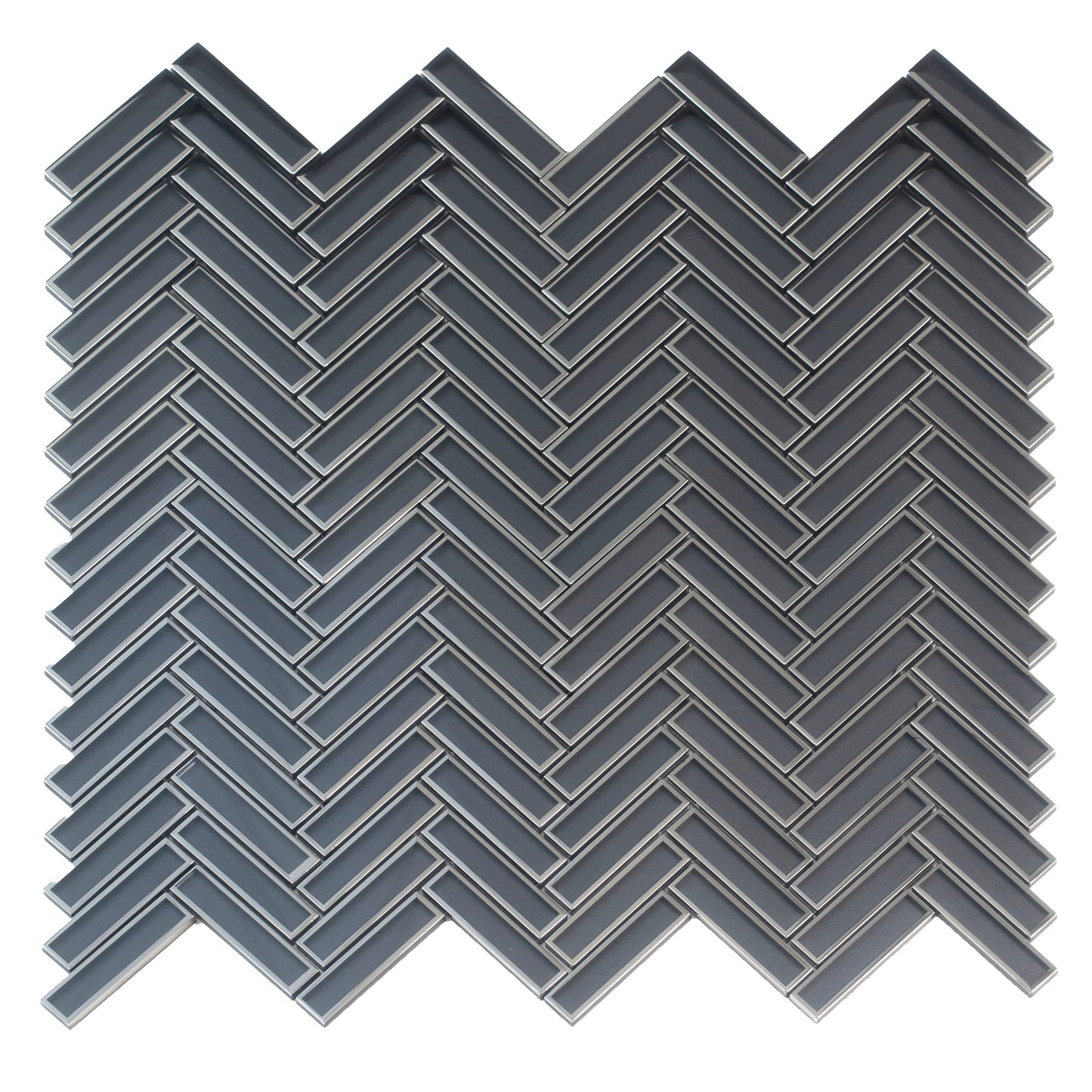 Gray 12x12 Glossy Glass Herringbone Mosaic Tile