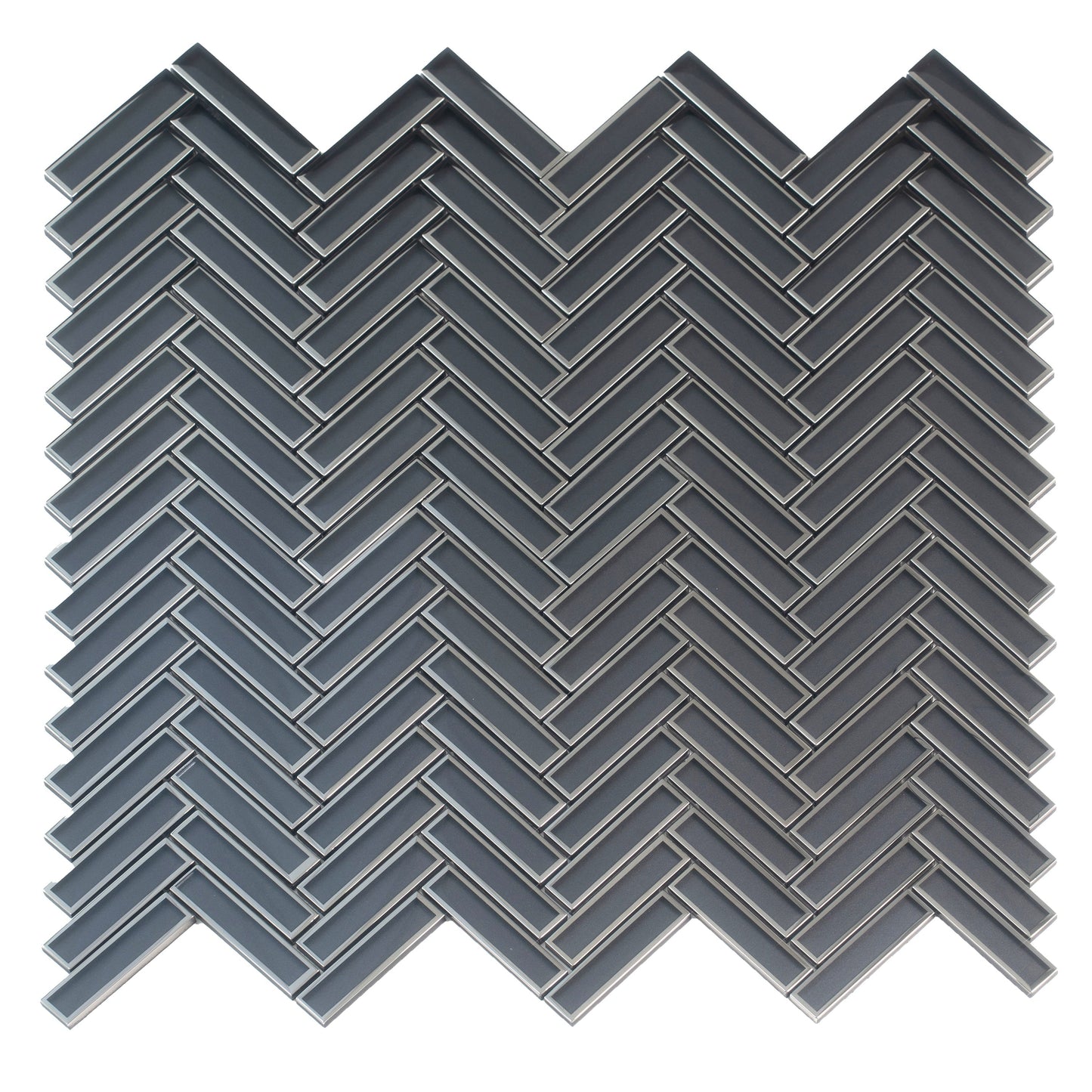 Gray 12x12 Glossy Glass Herringbone Mosaic Tile - Sample
