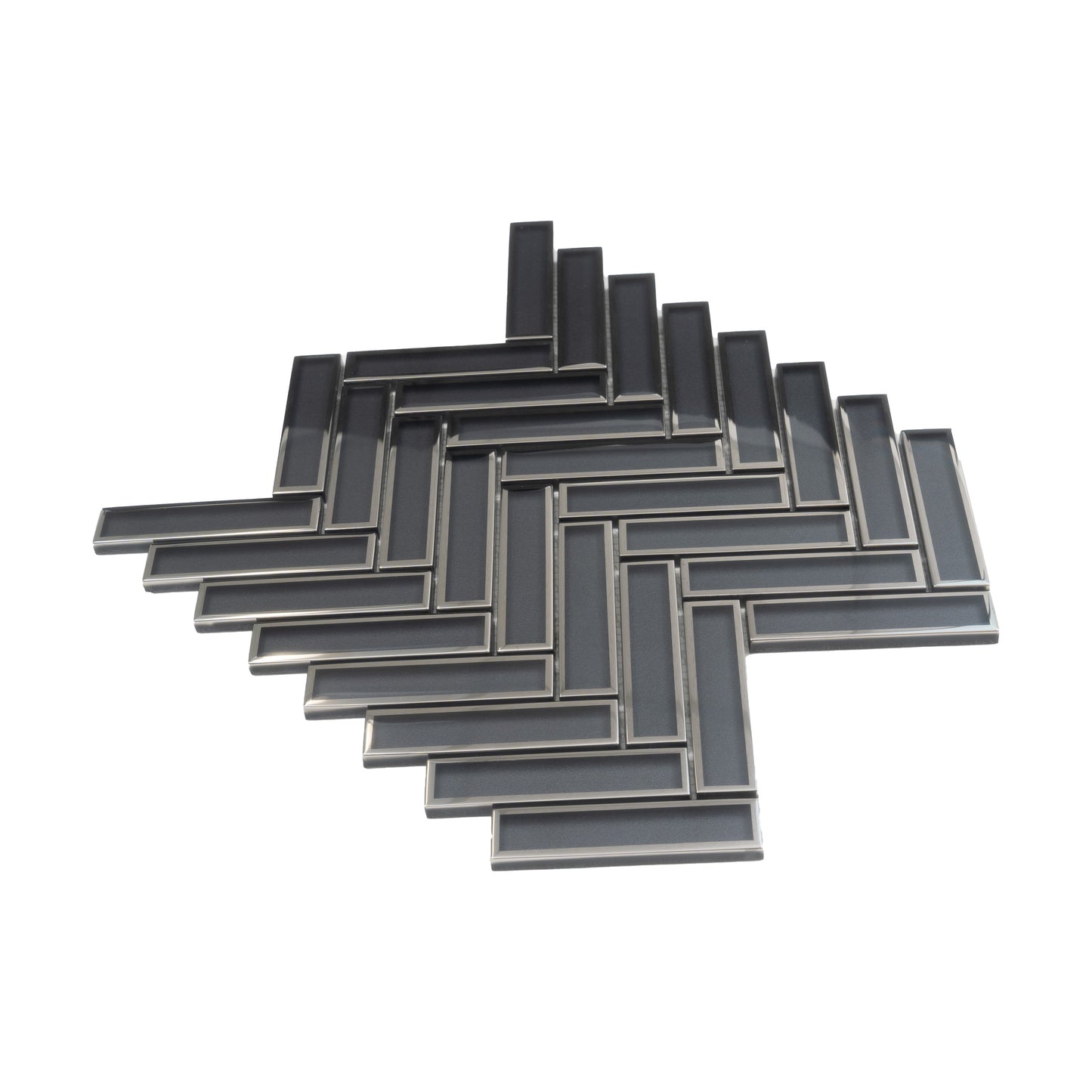 Gray 12x12 Glossy Glass Herringbone Mosaic Tile