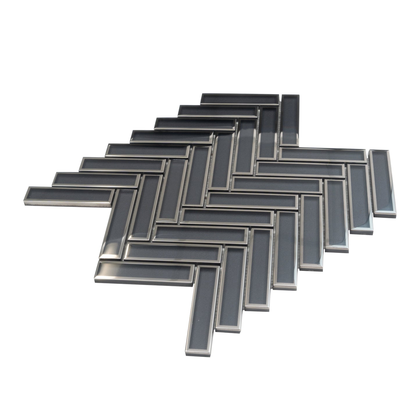 Gray 12x12 Glossy Glass Herringbone Mosaic Tile