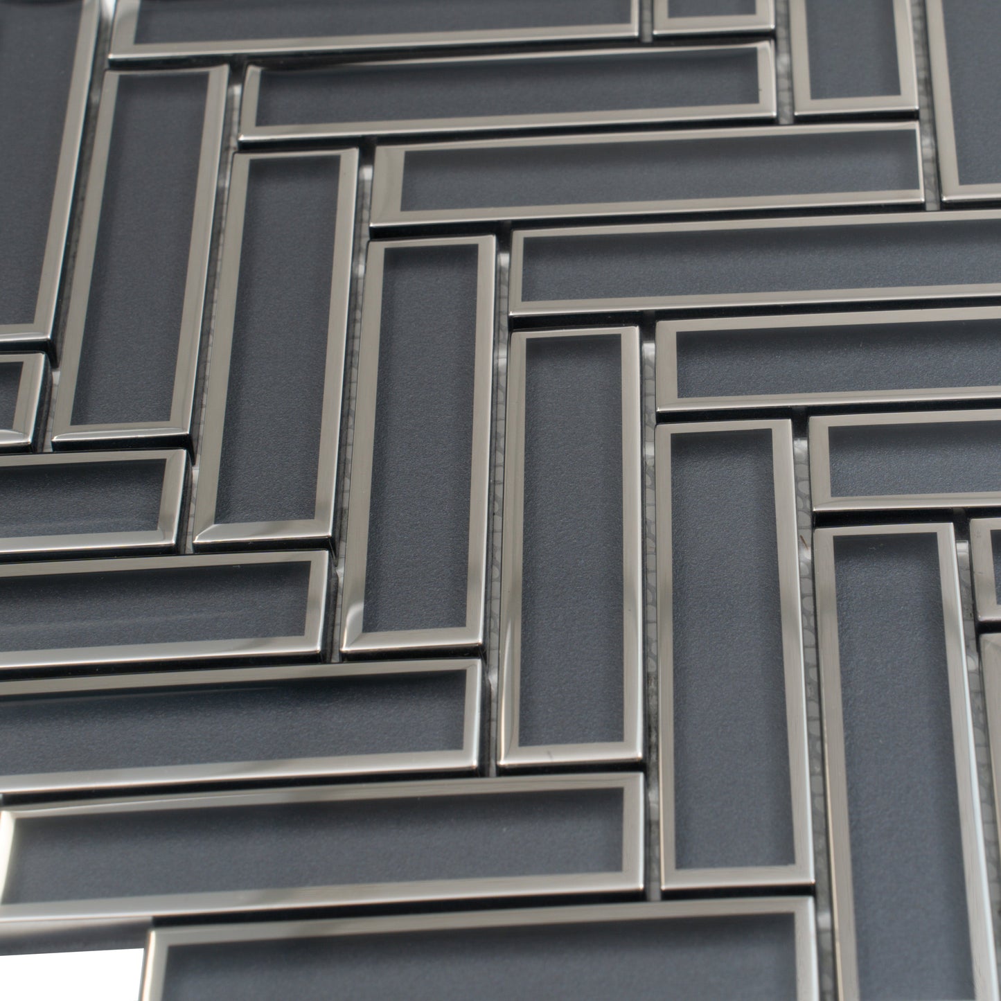 Gray 12x12 Glossy Glass Herringbone Mosaic Tile
