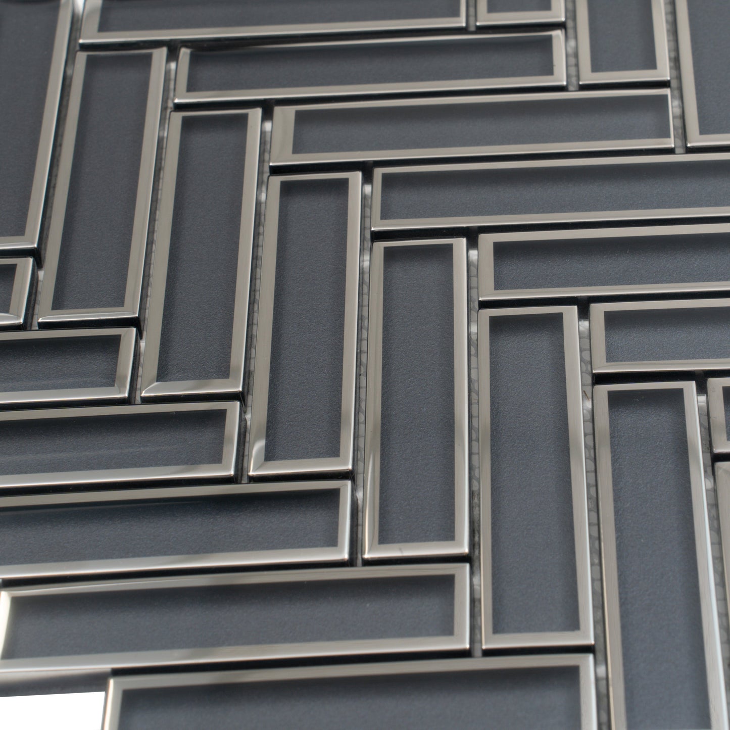Gray 12x12 Glossy Glass Herringbone Mosaic Tile - Sample