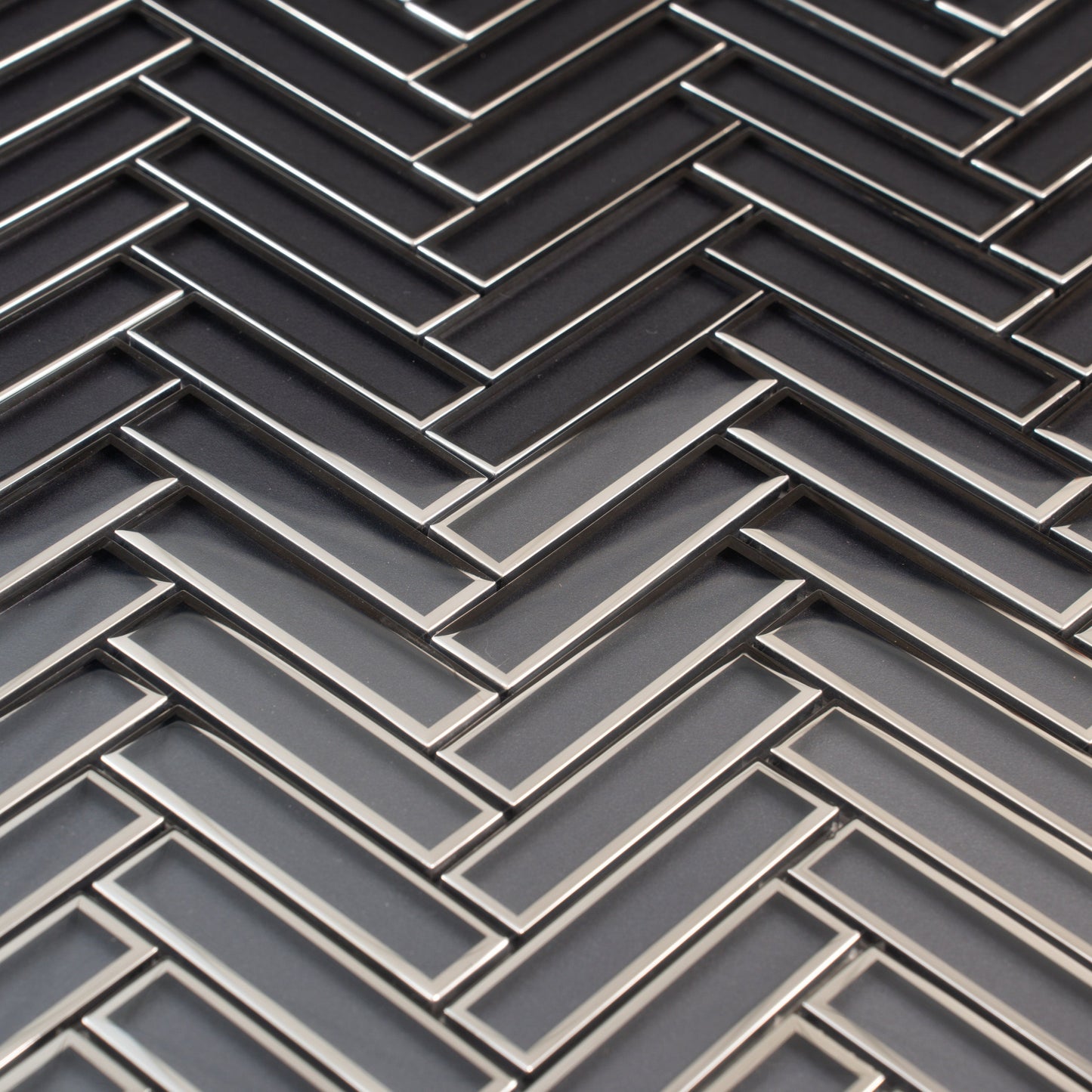 Gray 12x12 Glossy Glass Herringbone Mosaic Tile - Sample