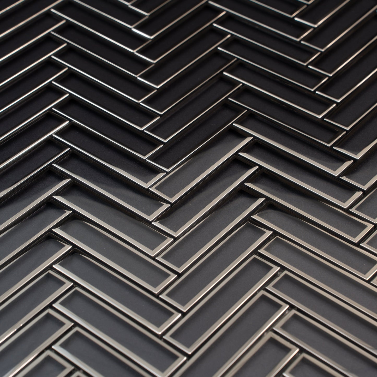 Gray 12x12 Glossy Glass Herringbone Mosaic Tile