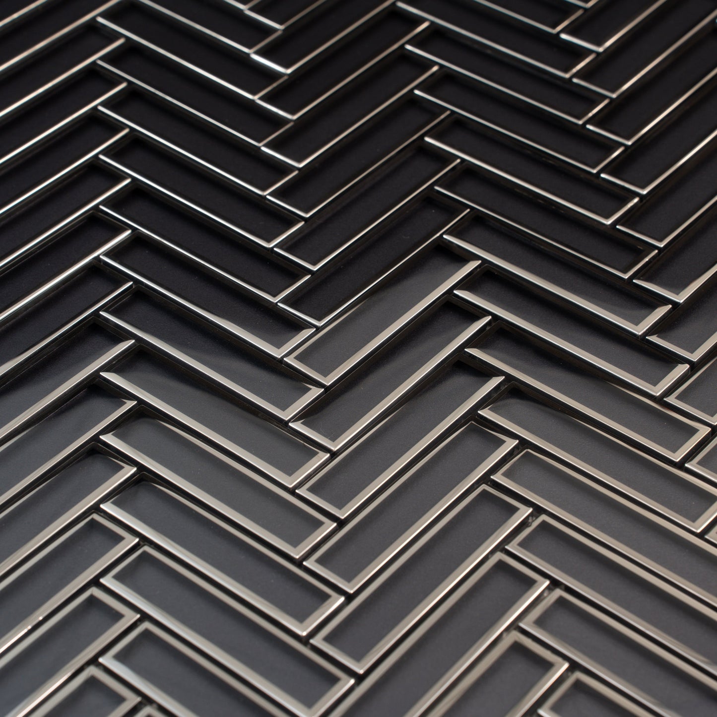 Gray 12x12 Glossy Glass Herringbone Mosaic Tile - Sample