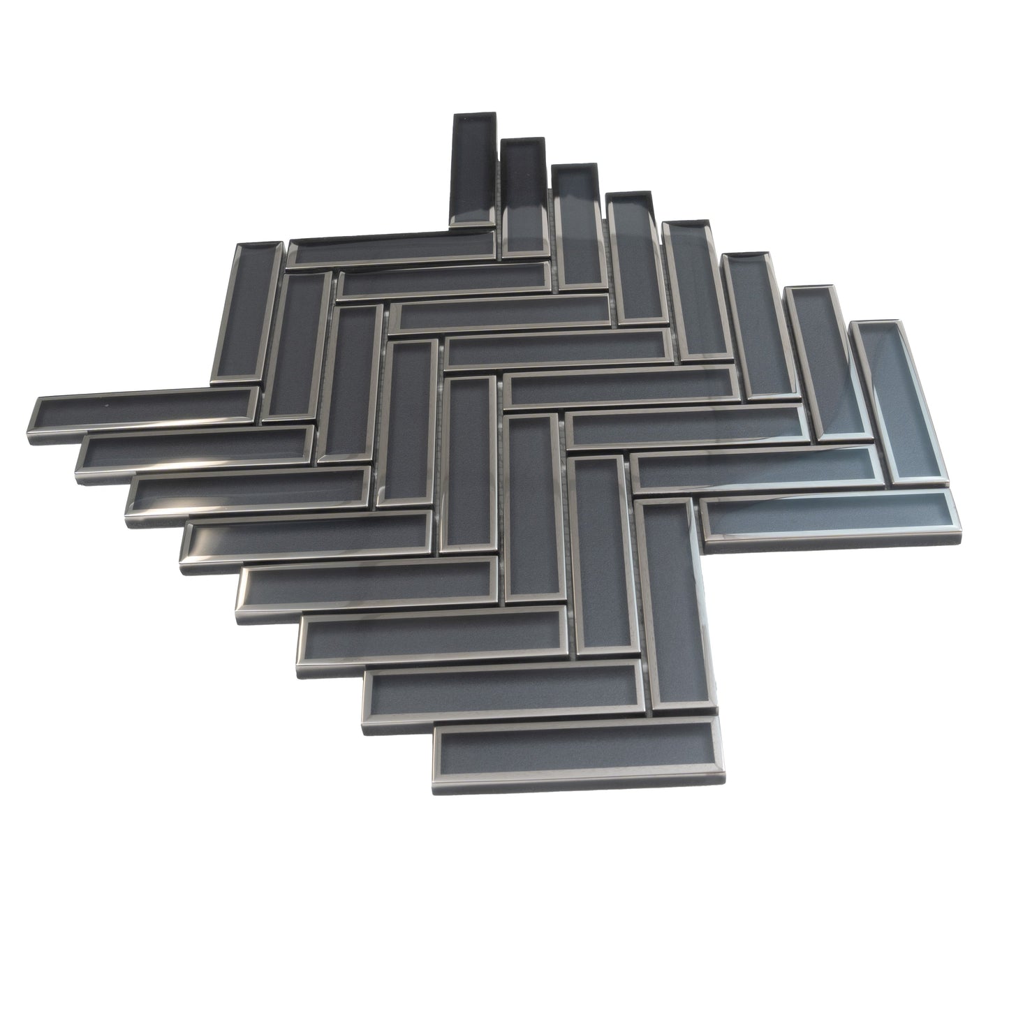 Gray 12x12 Glossy Glass Herringbone Mosaic Tile - Sample